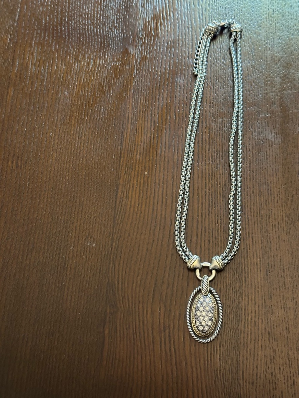 Silver-Tone Oval Pendant Necklace with Textured Detail - Women Jewelry Necklaces